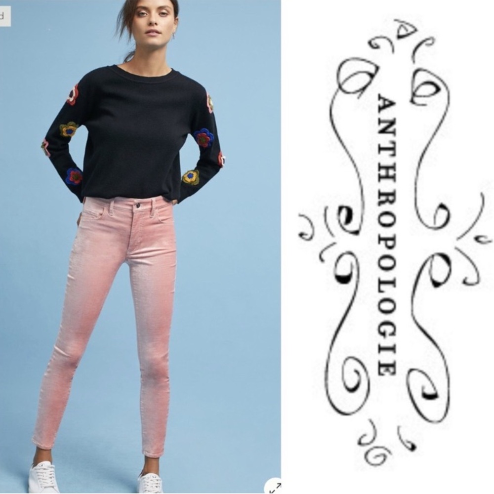 NWOT Pilcro Velvet Serif Mid-Rise Pink Velour Skinny Jeans Sz 27 28 - Picture 14 of 15